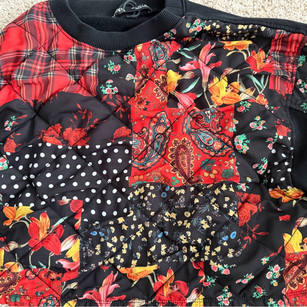 Zara Cropped Patchwork Sweater Multicolor Size La… - image 3